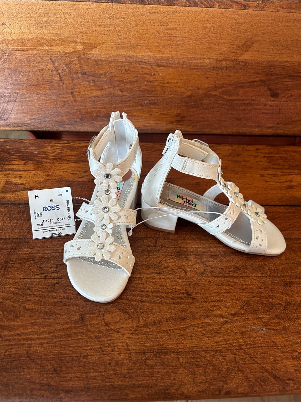 NWT Rachel White Floral T-Strap Toddler Dress Sandals